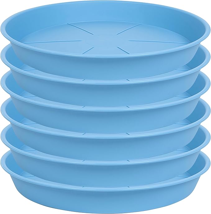6 Pack of Plant Saucer Tray 9 10 inch, Heavy Duty Plastic Pot Plant Drip Trays Saucers for for Indoors Outdoor, Plant Water Tray for Planters 9-10" (10", Light Blue)