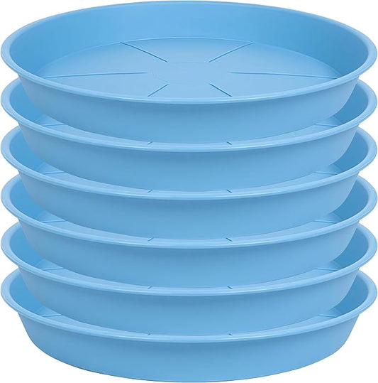 6 Pack of Plant Saucer Tray 11 12 inch, Heavy Duty Plastic Pot Plant Drip Trays Saucers for for Indoors Outdoor, Plant Water Tray for Planters 11-12" (12", Light Blue)