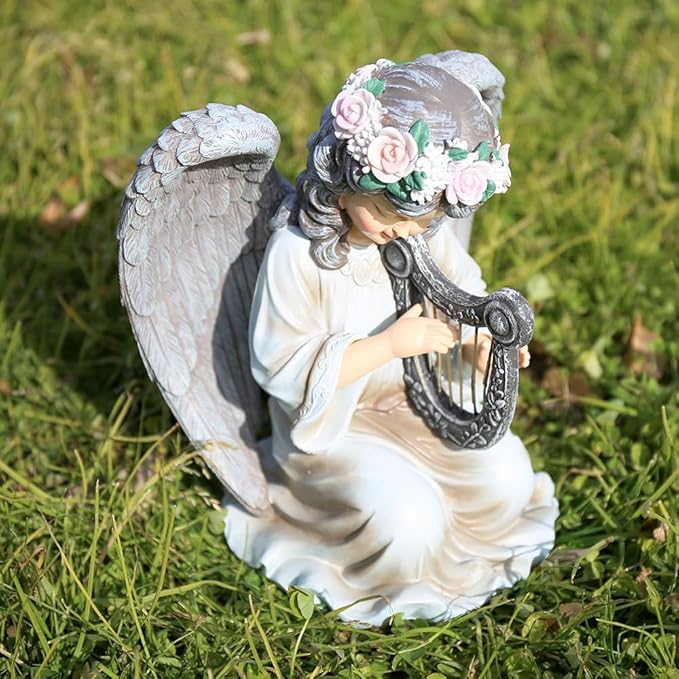 Solar Garden Statues Outdoor Angels Lights, Unique Housewarming Garden Gifts for Women Mom Wife Grandma and Sisters，Cute Angels Sculpture Decoration for Patio, Terrace, Balcony, Lawn