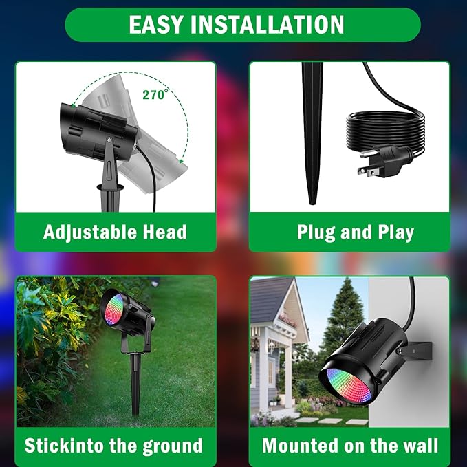 RGB Spotlight Outdoor 12W Color Changing Landscape Lighting with Remote Control Outdoor Spotlight for Yard 120V Waterproof Led Landscape Lights 4 Pack