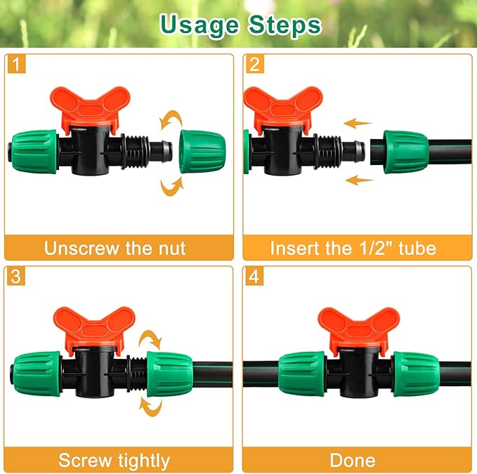 JAYEE 8 Pcs Drip Irrigation Fittings Switch Valve 1/2 Inch, In-Line Barbed Lock Switch Valves For 1/2 Inch Drip Tubing (0.60"-0.63" OD), Shut Off On Valve Drip Line Parts For Garden Sprinkler Systems