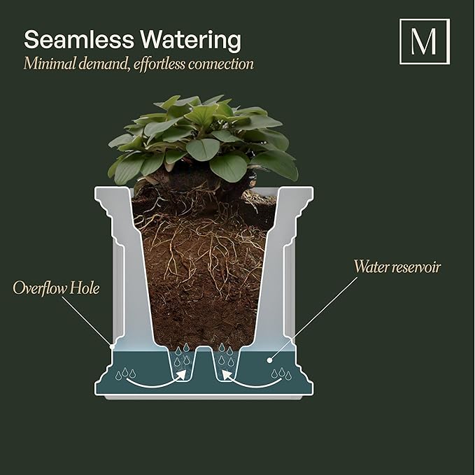 Mayne Fairfield 16-Inch Square Planter – Self-Watering, Weather-Resistant Planter for Flowers – Durable Outdoor Design for Patio, Porch, or Entryway