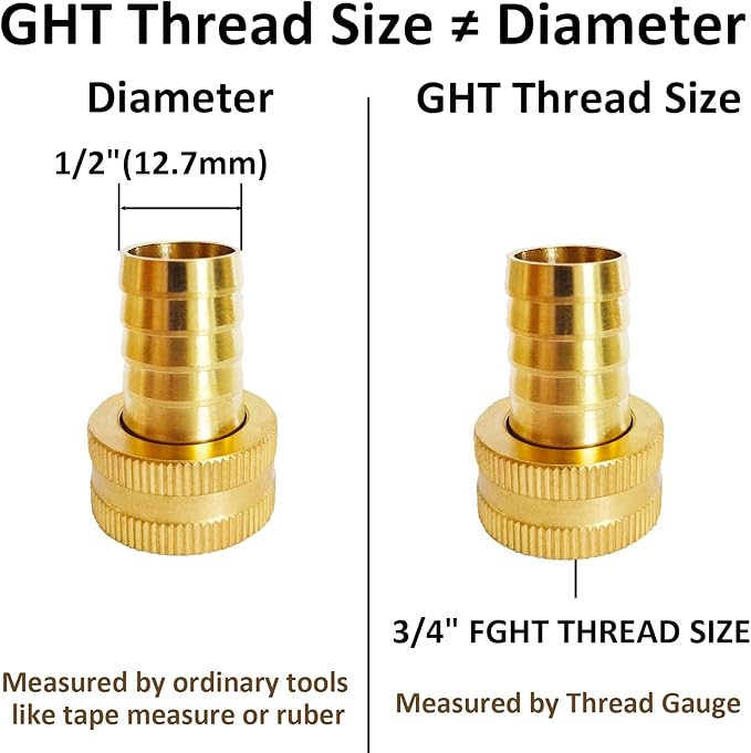 2Pcs 1/2" Barb x 3/4" Female GHT Thread Swivel Brass Garden Water Hose Pipe Connector Copper Fitting with Stainless Clamp House/Boat/Lawn/Power Wash/Irrigation