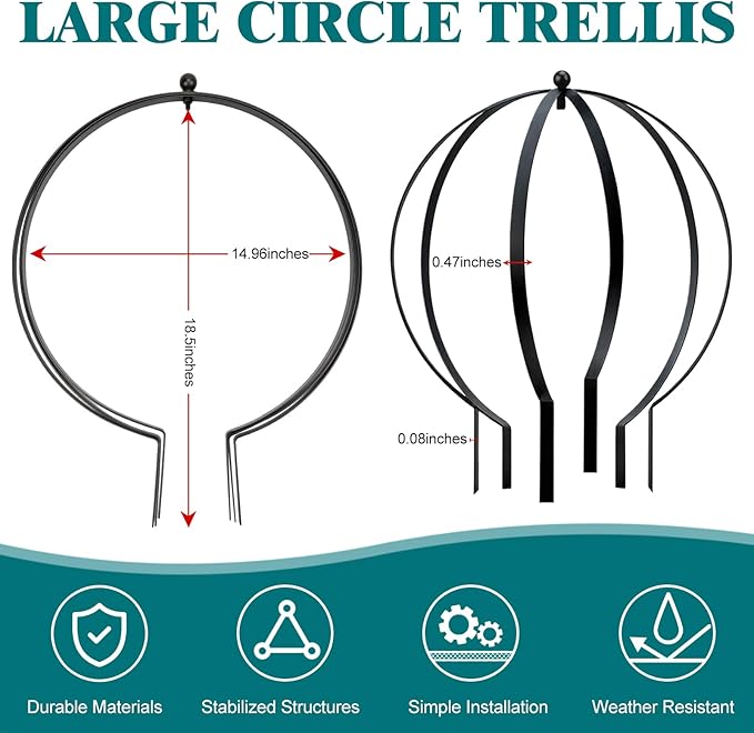 2 Pcs Large Metal Circle Trellis Garden Obelisk Sculpture Globe Trellis for Climbing Plants Outdoor Potted Round Planter Trellis Garden Decor for Patio Doorway Black 18.50 x14.96''