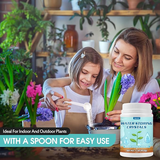 1LB Water Storing Crystals for Plants with Spoon, Water Gel Solves Plant Over-Watering and Drought Problems, Keeps The Soil Moist, Small Water Storing Polymer Crystals for Plants Powder - by Oycevila