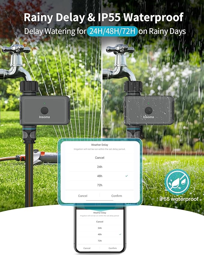 WiFi Water Timer 1 Zone, Smart Sprinkler Timer, WiFi Hose Timer for Garden Faucet, Irrigation Controller w/WiFi Hub, Up to 20 Watering Plans, App/Voice Control Work with Alexa and Google Assistant