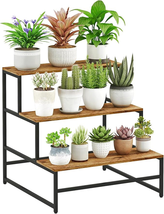 23.6" Wide Plant Stand Indoor, 3-Tier Modern Plant Ladder Shelf Corner Flower Pot Holder Organizer for Living Room Balcony Garden, Rustic Brown