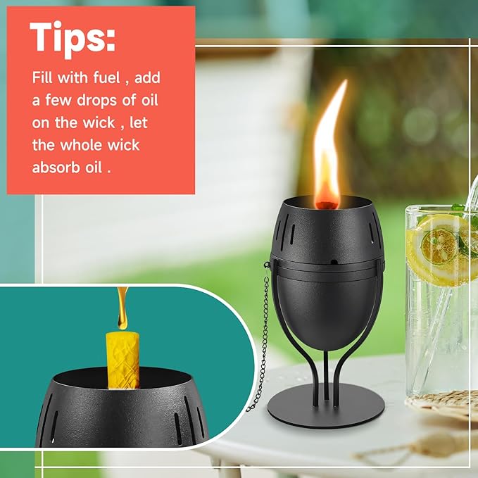 4 Pack Metal Table Top Torches, 14 oz Citronella Torches for Outside, Refillable Flame Light Torch, Decorative Tabletop Lantern for Yard, Patio, Deck, Garden, Party, Landscape