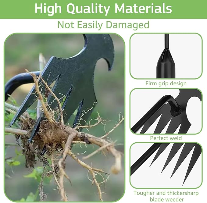 2 Pcs Weed Puller Tool – 15.7” Portable Garden Weeder, 4 Teeth Manganese Steel Forged Hand Tool for Uprooting Weeds, Ideal for Gardening & Backyard Vegetable Planting