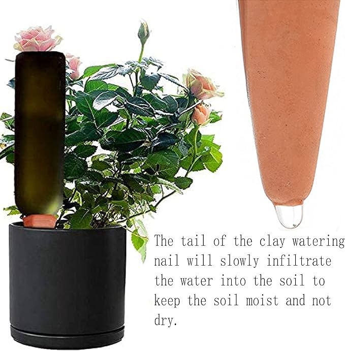Clay Plant Watering Equipment Holiday Plant Wine Bottle Drinker Slow-Release Plant Watering Head is an Automatic Watering Device, Suitable for Indoor and Outdoor Plants (PVC Label, Random Gift) (10)