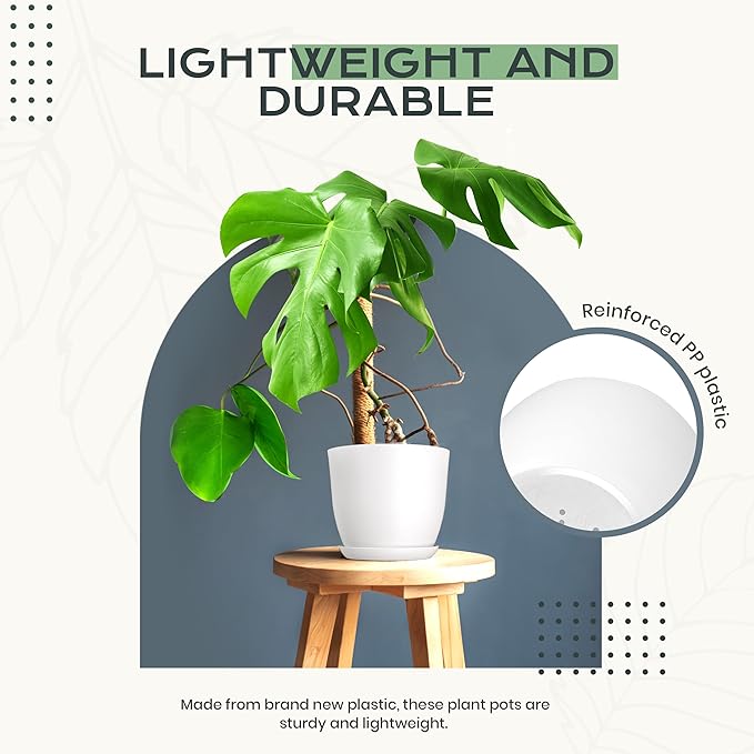 Utopia Home - Plant Pots Indoor with Drainage - 7/6.6/6/5.3/4.8 Inches Home Decor Flower Pots for Indoor Planter - Pack of 10 Plastic Planters for Indoor Plants, Cactus, Succulents Pot - White