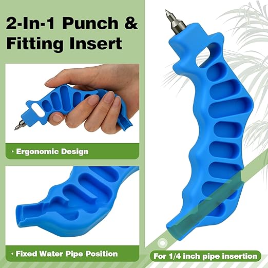 Drip Irrigation Punch Tool, Irrigation Sprinkler Hose Cutter Drip Tube Hole Punch Tool and Fitting Insertion for 1/4 Inch Drip Tubing with Drip Plugs and 1/4 Inch Connectors