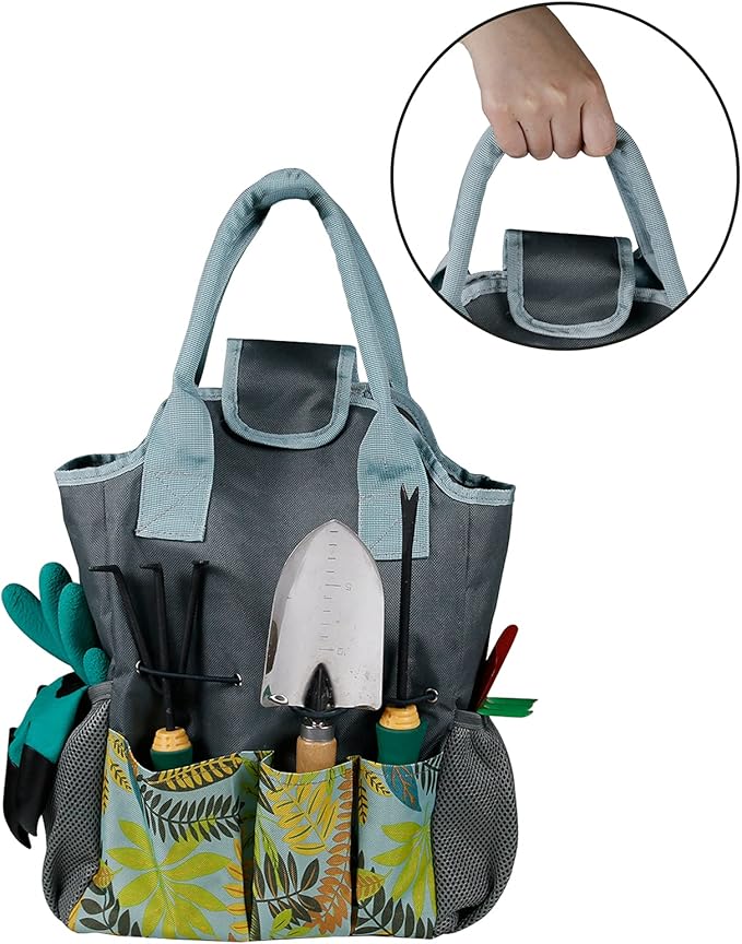 Garden Tool Storage Bag with Handles Plant Tool Set Kit,heavy-duty gardening bag with 8 pockets,gardening tool storage bag (gardening tools not included)…