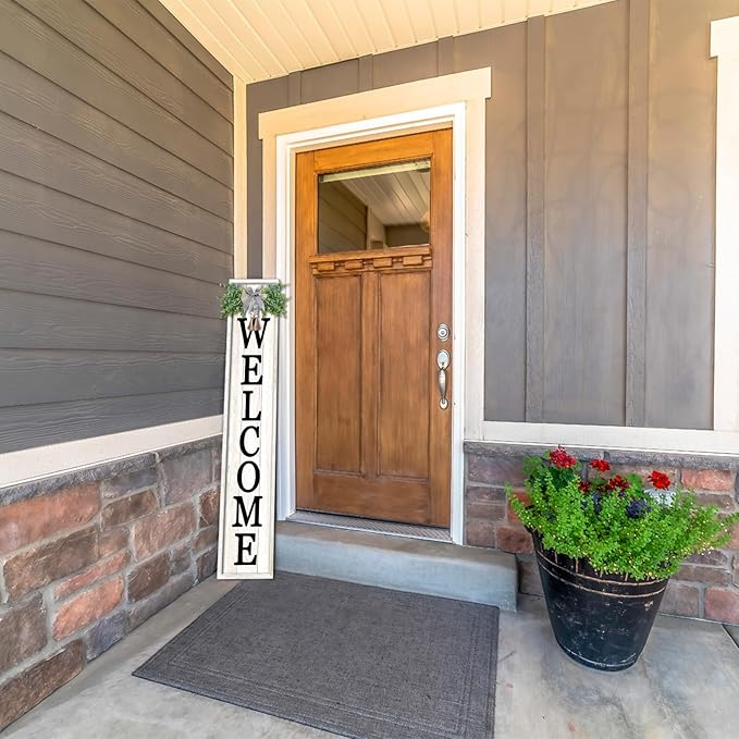 Welcome Sign for Front porch Standing 45"X9"Large Wood Frame Outdoor Tall Welcome Signs Vertical Decor for Farmhouse Rustic Home Modern Outside Front Door Wall Decorations (White)