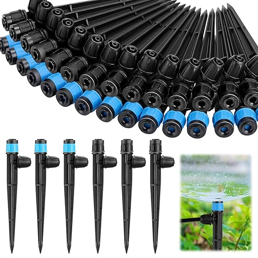 80 Pcs Drip Irrigation Emitters with Adjustable 360 Degree Water Flow Drippers for 1/4 Drip Tubing Sprayer on 5.5 Arrow Stake for Garden Irrigation System(Blue, Black,Lock Barbed)