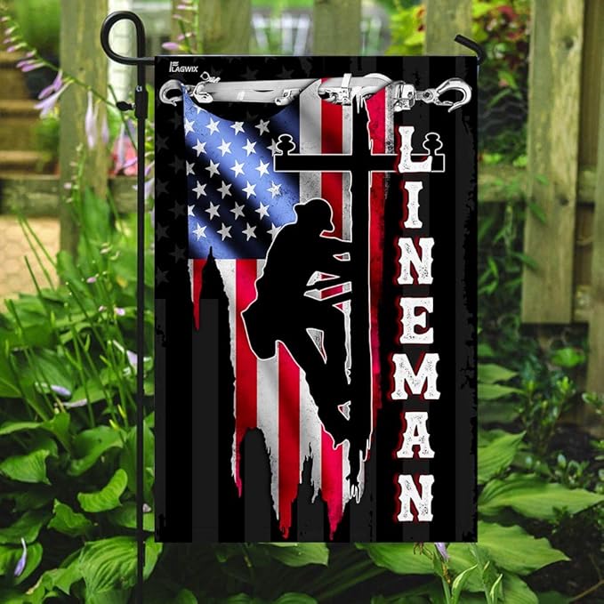 Flags-Lineman Flag MLH896F, Garden Flag (11.5" x 17.5")-USA House Garden Flags Premium Polyester-Decorative Outdoor Flags