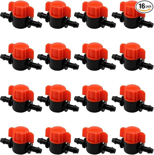 1/4" Drip Irrigation Valve Drip Irrigation Cut-Off Switch Valve for 1/4 Inch Drip Pipe Drip Pipe Stop Valve for Garden Lawn Irrigation System 16PCS