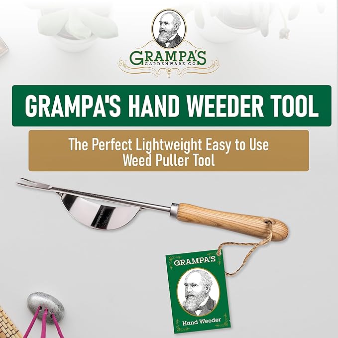 Grampa's Hand Weeder Tool - The Perfect Lightweight Easy to Use Weed Puller Tool for Garden - Durable Unique Lever Design with V-Shaped Forks Allows for Easy Removal of Weeds & Their Roots.