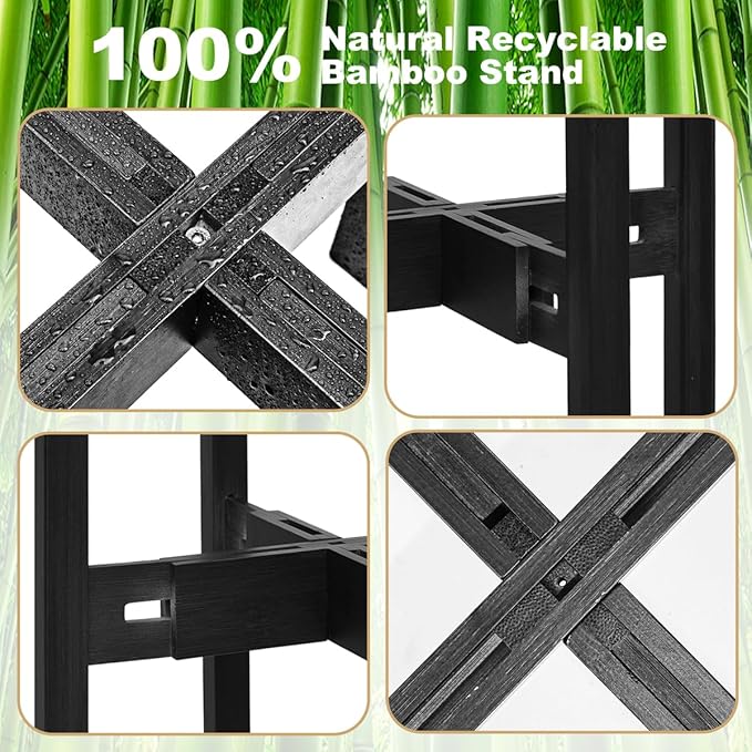 Adjustable Plant Stand Indoor,Bamboo Mid Century Modern Plants Stands, Stable Plant Holder,Fit 8 9 10 11 12 inch Pots (Pot & Plant Not Included)(Black)