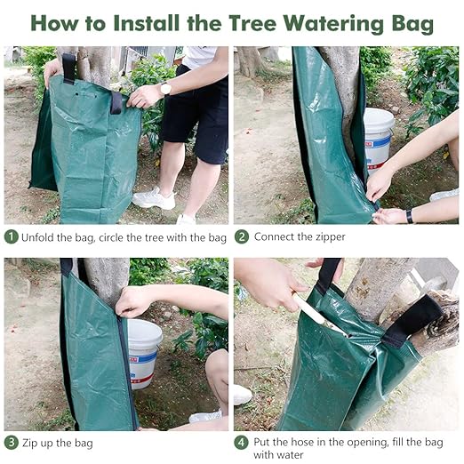 Tree Watering Bag 20 Gallon Watering Bag for Trees with Heavy Duty Zipper Premium PVC Tree Bags Slow Release Drippers Bag for Trees (4 Pack 5-8 Hours Releasing Time)