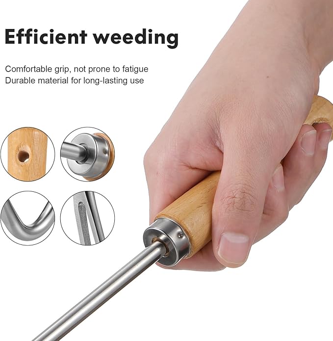 Happyyami Hand Weeding Weeder Tools Garden with Handle Edging Tool Pulling Tool Beech Handle Lawn Yard Gardening Tool Garden Hand Cultivator Hand Tiller Weeder