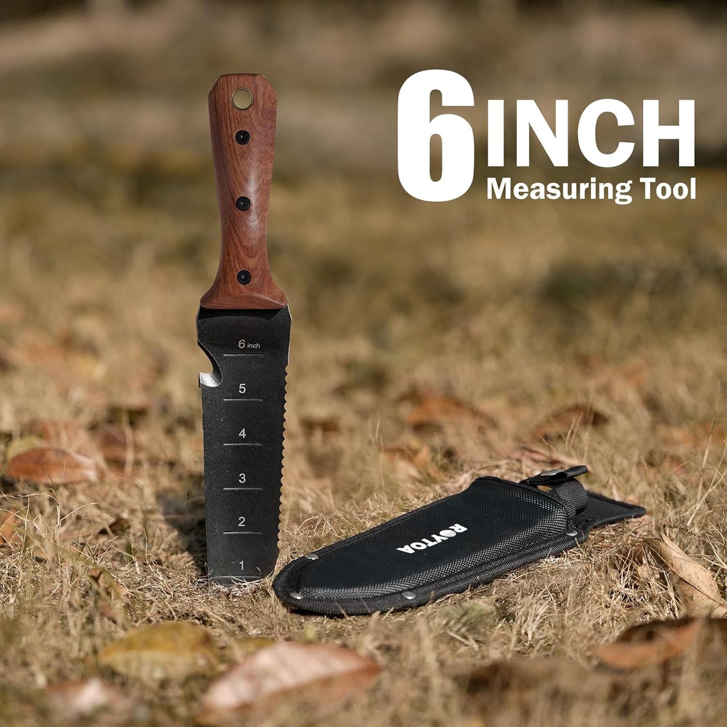 Hori Hori Garden Knife, Garden Tools with Sheath for Weeding,Planting,Digging, 7" Stainless Steel Blade with Cutting Edge, Rosewood Handle with Hanging Hole