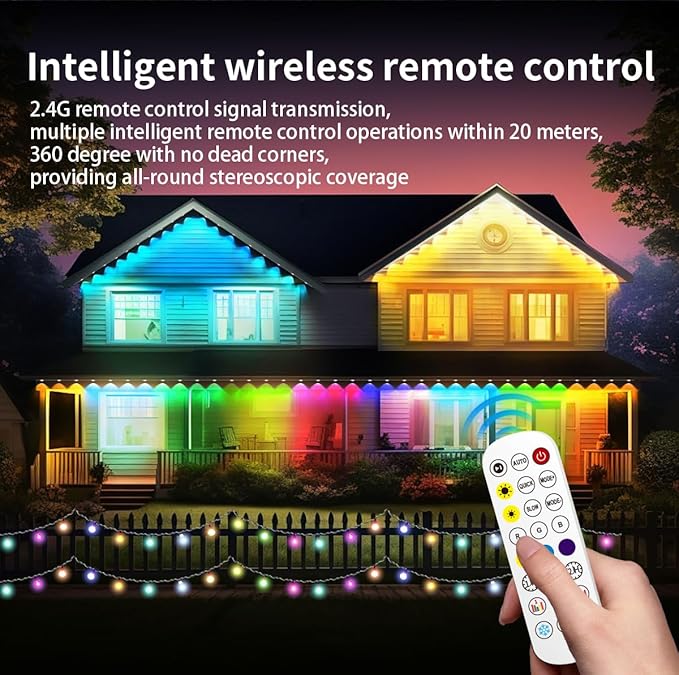 100ft Permanent Outdoor Lights for House, IP67 Waterproof RGB+IC LED Eaves Lights, 54 Scene Modes Outdoor Lighting for Christmas Garden Party Holiday Decorations, with App/Remote Control