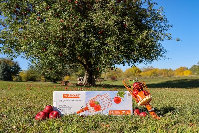 21ft Reaching Fruit Picker with Lightweight Rigid Pole – Patented Compact Foldable Design with Twist on Head – 2 in 1 Combo Pack – MESH Carrying Bag Included