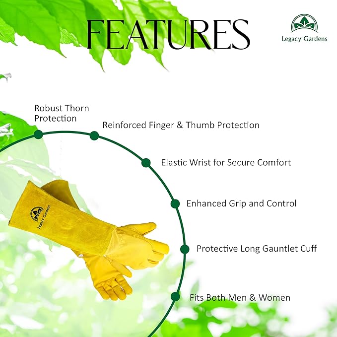 Thorn Resistant Leather Gardening Gloves for Men & Women – Long Gauntlet Rose Pruning Gloves with Forearm Protection for Pruning and Yard Work - Large yellow