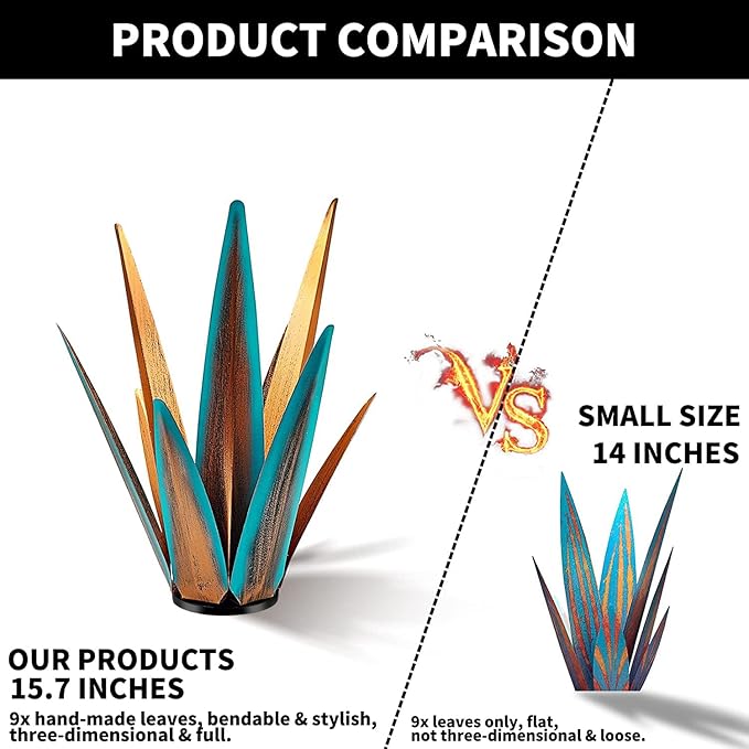 Large Tequila Rustic Sculpture, Rustic Metal Agave Plants for Outdoor Patio Yard, Home Decor Hand Painted Metal Agave Garden Yard Statue, Outdoor Lawn Ornaments Yard Stakes (Blue - M)