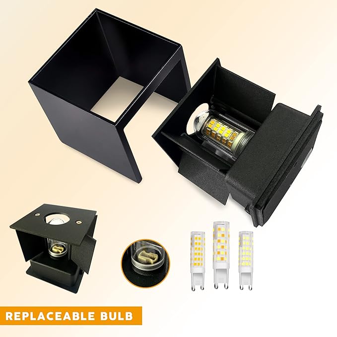 LANFU LED Aluminum Wall Lamp IP65 Waterproof, Black Modern Fashion Square Wall Lamp Wall Type Replaceable Bulb