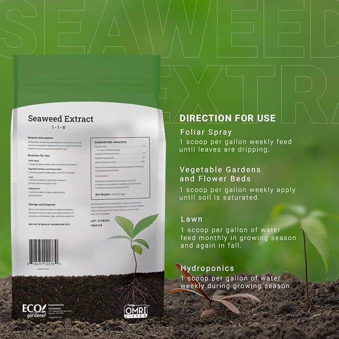 ECOgardener Seaweed Extract Soil Amendment, Water-Soluble, Powdered Organic Soil Conditioner