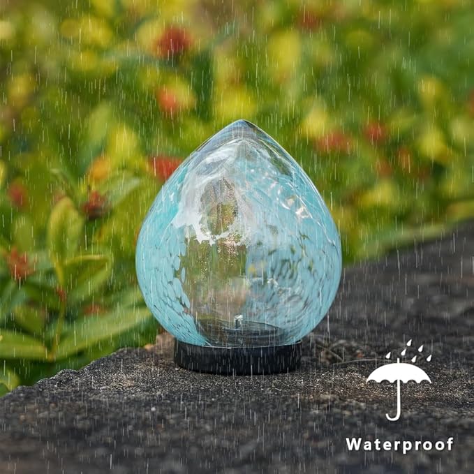 Outdoor Solar Lanterns, Glass Solar Powered Lantern Colorful Solar Garden Lights Decorative Solar Lamp for Patio, Lawn, Tabletop-Sky Blue