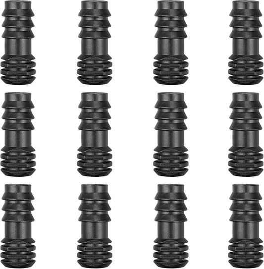 Drip Irrigation Fittings for 1/2 inch Irrigation Tubing(0.60"-0.63" OD), 12 Pieces End Plug Barbed Connectors, End Caps Plastic Plug Nuts for 1/2" Drip Irrigation Hose (13mm ID)