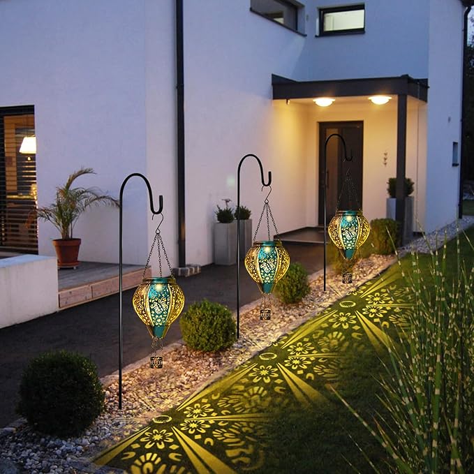 pearlstar Butterfly Lantern Outdoor Solar Hanging Hot Air Balloon Lantern Waterproof Solar Light Decorative for Porch Shed Fence Patio Yard Garden Lighting, Gardening Gift for Women Mom