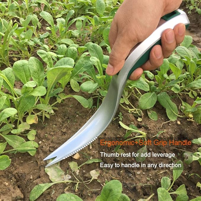 One-Piece Aluminum Gardening Weed Tools, Hand Garden Weeder Tool, Ergonomic Handle Best Weeding Tool, Weed Pull Tool with Serrated Edge, Grass Removal Tool