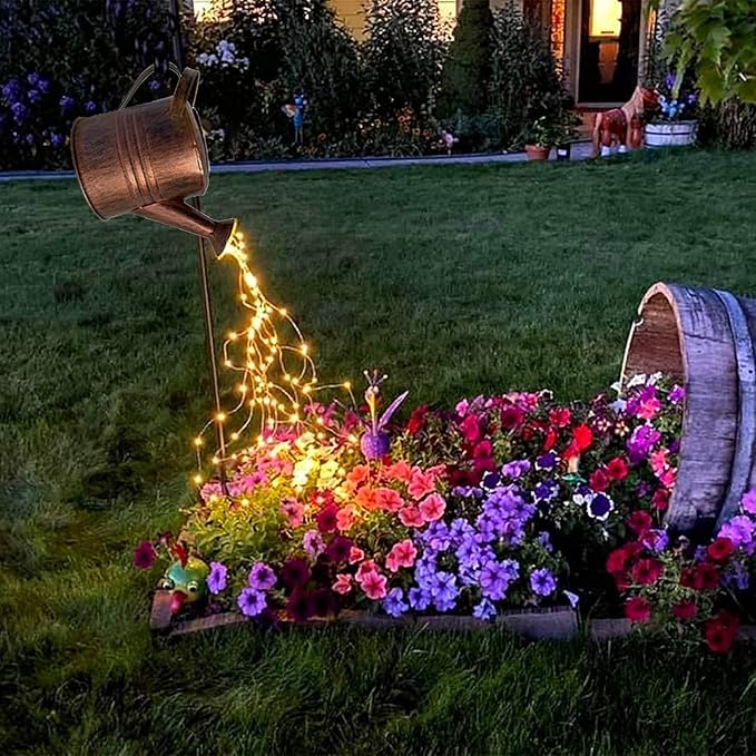 Watering Can LED String Lights - Stars Solar Shower Garden Lamp Decoration Waterproof Fairy Solar Light Ornament Copper Wire Bee Day Outdoors Hanging String Lamps Lawn Path(with Bracket)
