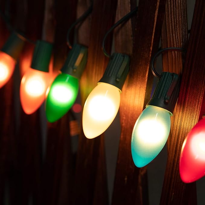 Multicolor C9 Christmas Lights Ceramic, C9 50ft Vintage Incandescent String Lights with Opaque Bulbs for Christmas Tree Patio Roofline Outdoor Indoor Holiday Xmas Decorations, 50 Bulbs with 2 Spare