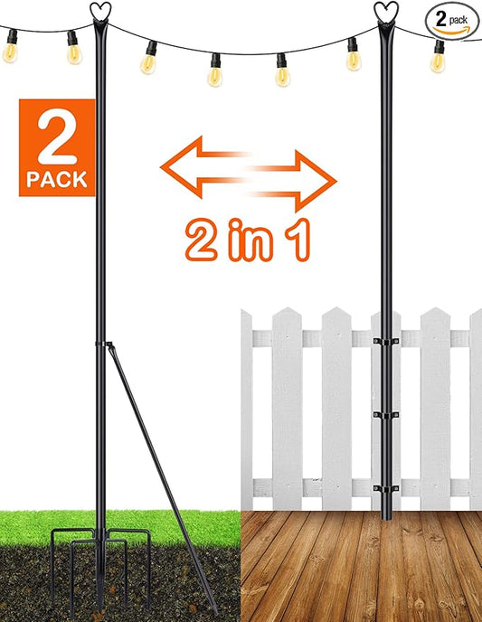LOPANNY String Light Poles - 2 Pack 9.8 FT for Outside Hanging - Backyard, Garden, Patio, Deck Lighting Stand for Outdoor Parties, Wedding