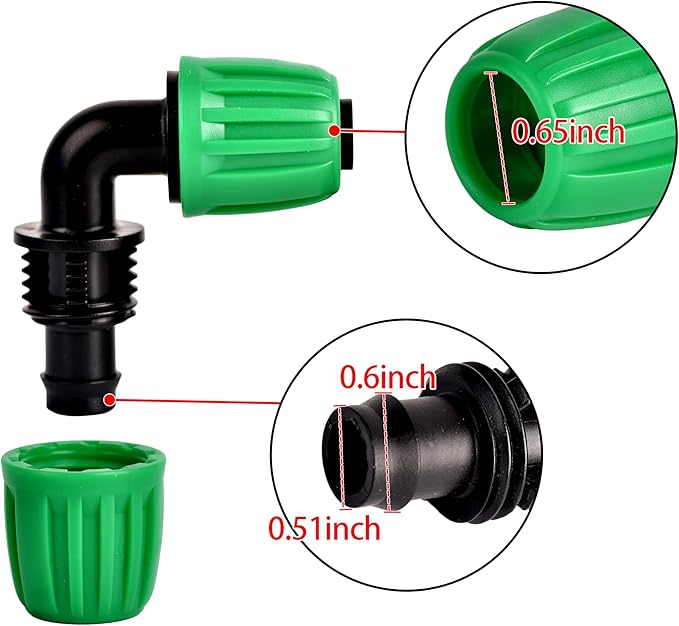 Drip Irrigation Elbow Corner 90 Fittings Connectors For 1/2 inch Irrigation Tubing, Locking Caps Barbed Fittings, Fit OD 0.60"- OD 0.65" PE Pipe For Garden Irrigation System-12 Pcs/pack