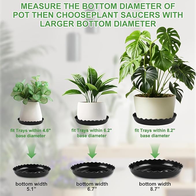 6 Packs Wave Plant Saucer - Plastic Flower Pot Drip Trays/Durable Heavy Duty Black Plant Tray for Indoor and Out Door Plant(6/8/10 inch)