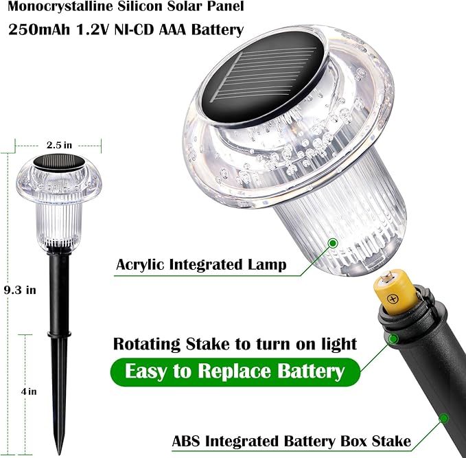 Solar Lights Outdoor 12 Pack Pathway Lights 6000K LED Waterproof Cold White Mushroom Shape for Garden Driveway Walkway Landscape Path Lawn Yard Decor