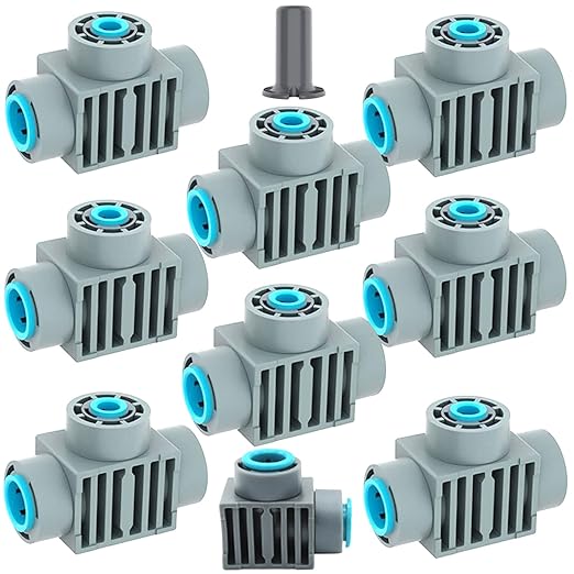Irrigation Parts 8Pack1/2 "Pipe to 1/4" Barb Free Tee Irrigation Connector,1 Elbow Fitting,1 Plug Leak Free Fitting for Sprinklers or Drip Irrigation Systems,Gray