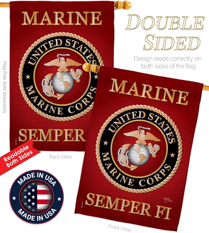 Breeze Decor Marine Corps House Flag - Pack Armed Forces USMC Semper Fi United State American Military Veteran Retire Official Support Our Troops - Banner Small Garden Yard Gift Double-Sided 28 X 40