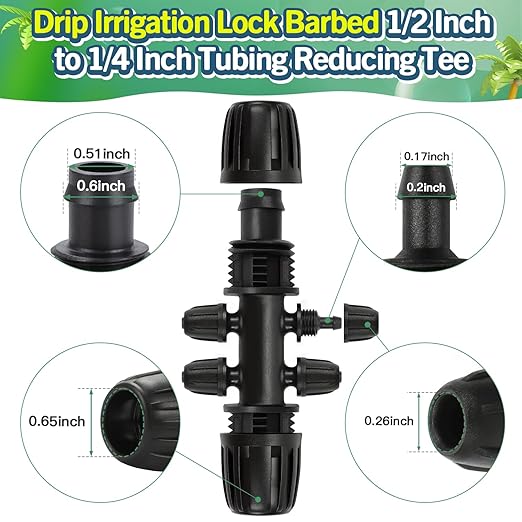 12 Pack 1/2 Inch(1/2" ID x 0.65" OD) To 1/4 Inch Drip Irrigation Fitting, Anti-drop 16mm 1/2" Drip Line to 1/4" Drip Tubing Six-Way Adapter for Garden Irrigation System Connection