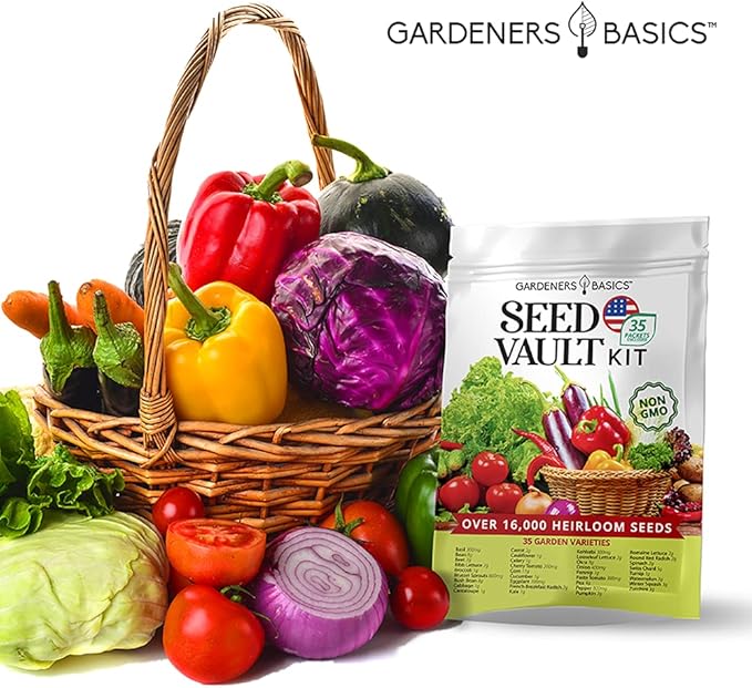 Survival Vegetable Seeds Garden Kit Over 16,000 Seeds Non-GMO and Heirloom, Great for Emergency Bugout Survival Gear 35 Varieties Seeds for Planting Vegetables 35 Free Plant Markers Gardeners Basics