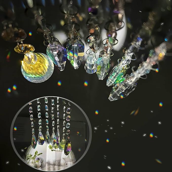 Sun Catchers with Crystals, 7 Pcs Hanging Crystals Suncatchers for Windows, Colored Crystals Prisms Glass Pendant Suncatchers Beads for Chandeliers, Garden, Christmas Tree Decoration