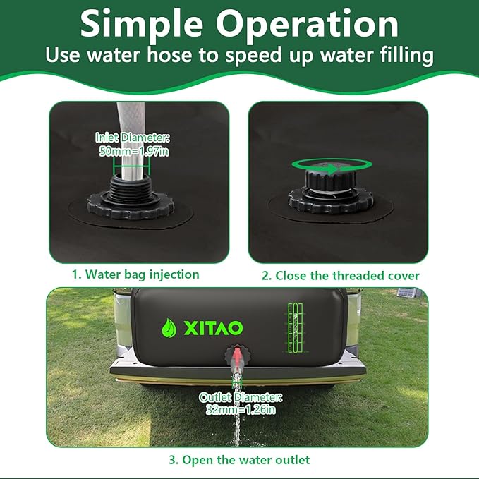 XITAO 63Gal Water Storage Bladder w/Water Level Indicator, Large Capacity Foldable Water Storage Containers, Portable Emergency Water Tank Water Bag for RVs, Irrigation