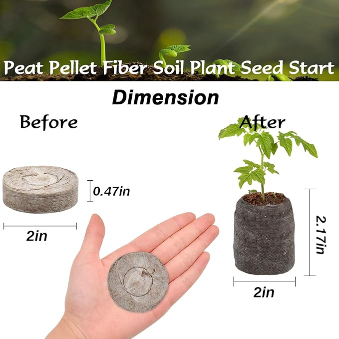 ZeeDix 50pcs 50mm Peat Pellets, Compressed Seed Starter Soil Peat Plugs Peat Pods Seed Starter Potting Soil Peat Moss Pellets Seed Pods for Planting Flowers Herbs and Vegetables