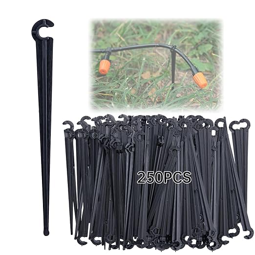 CHANGE MOORE 250 Pcs Drip Irrigation Stakes Universal Drip Tubing Hold Stakes, Plastic Garden Water Pipe Support Drip System Parts, Securing Pegs for Drip Irrigation Line,Greenhouse